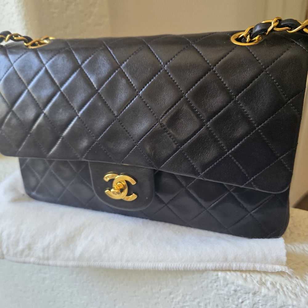 Vintage Chanel Quilted Lambskin Double Flap Shoulder Bag Small - Picture 7 of 16